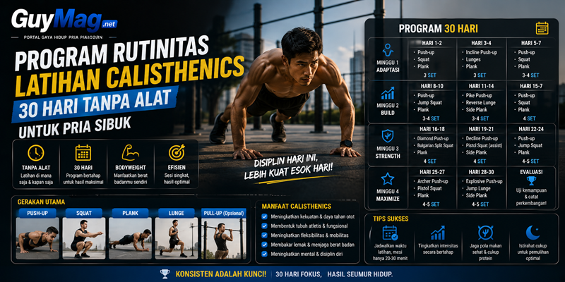 Program Rutinitas Latihan Calisthenics 30 Hari Tanpa Alat untuk Pria Sibuk