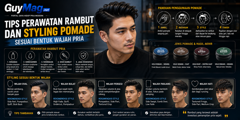 Tips Perawatan Rambut dan Styling Pomade Sesuai Bentuk Wajah Pria